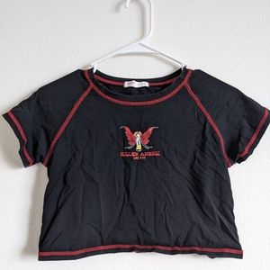 Like new black Romwe crop top with red trimming size small